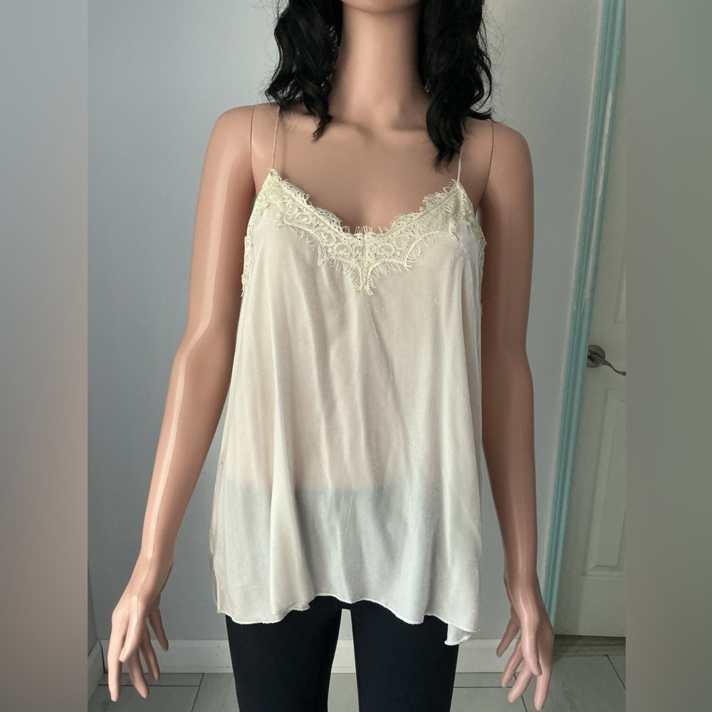 Love Johnny Was Suede Lace Trim Cream Cami Top Sz M